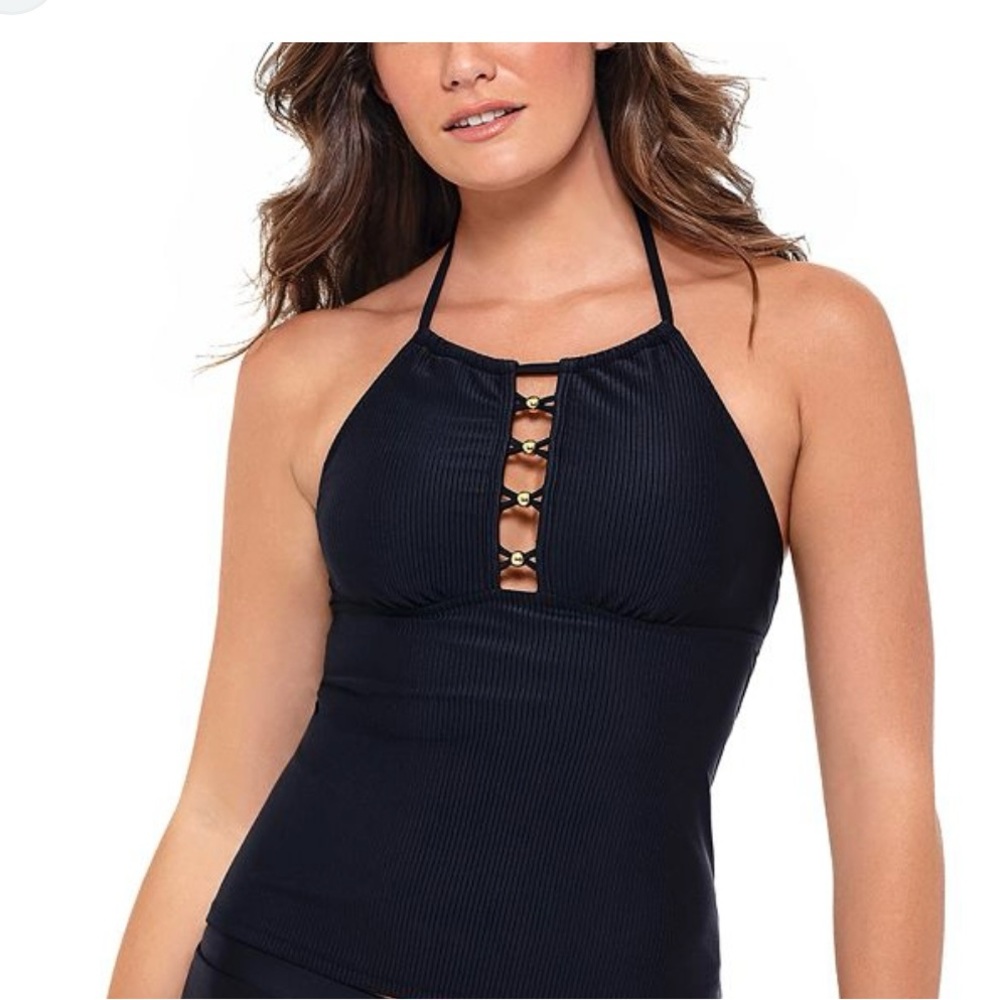 Salt & Cove Black Halter Tankini Top with front cutouts  Size L